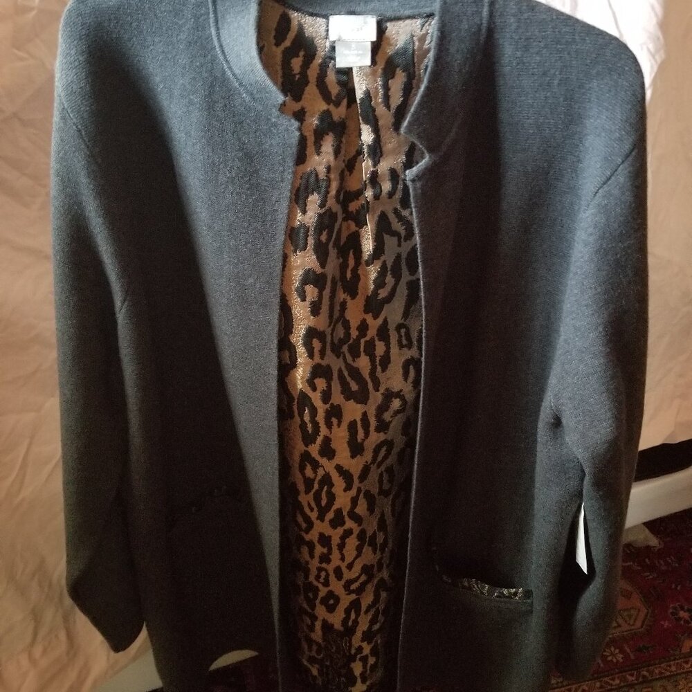 Animal-Detail Woven-Back Cardigan Long Jacket/Sweater NEW NWT